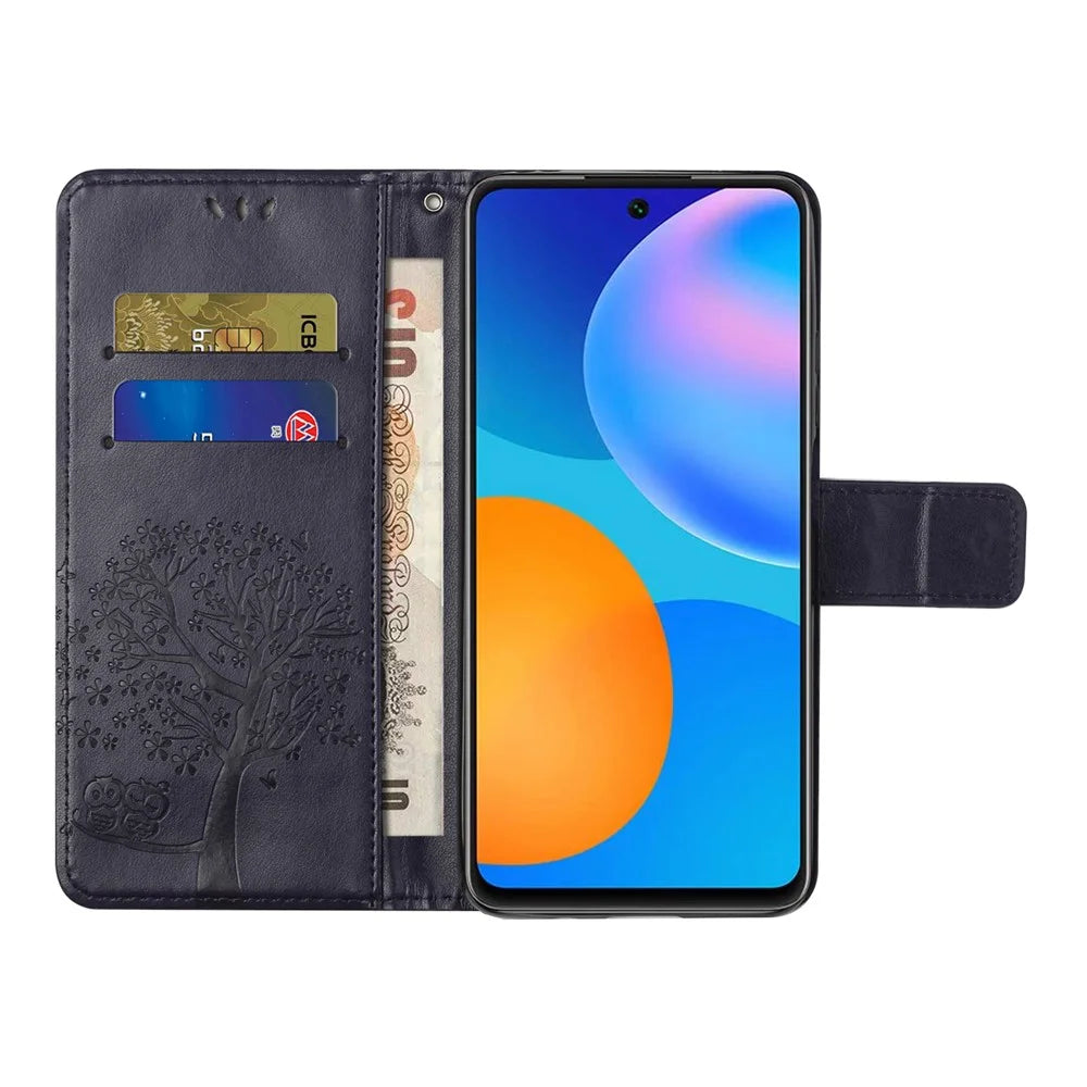 Owl Pattern Printing Design Leather Wallet Phone Cover for Samsung Galaxy A32 4G (EU Version) - Dark Blue - 4