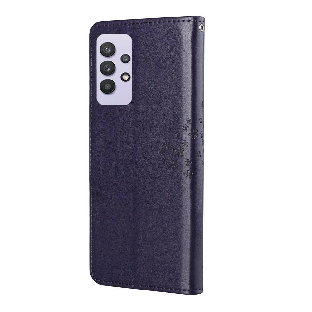 Owl Pattern Printing Design Leather Wallet Phone Cover for Samsung Galaxy A32 4G (EU Version) - Dark Blue - 5