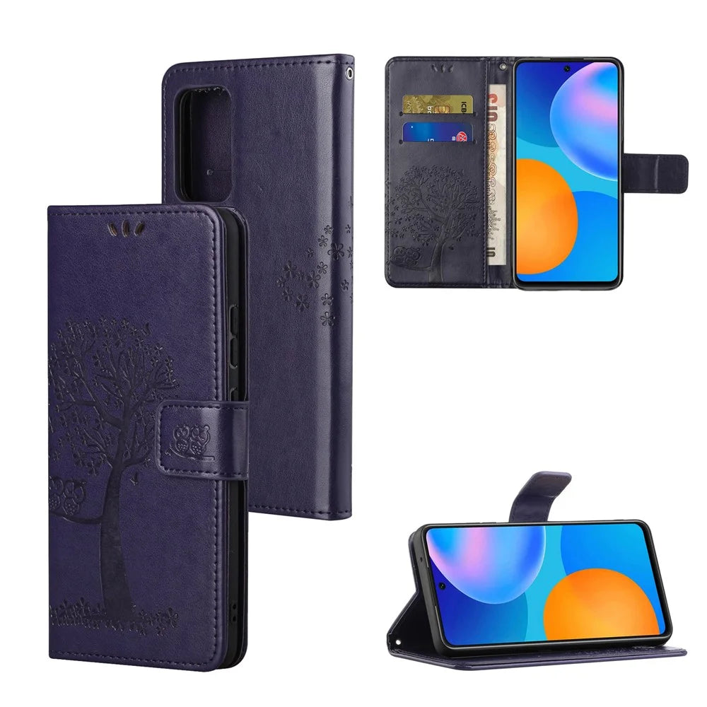 Owl Pattern Printing Design Leather Wallet Phone Cover for Samsung Galaxy A32 4G (EU Version) - Dark Blue - 6