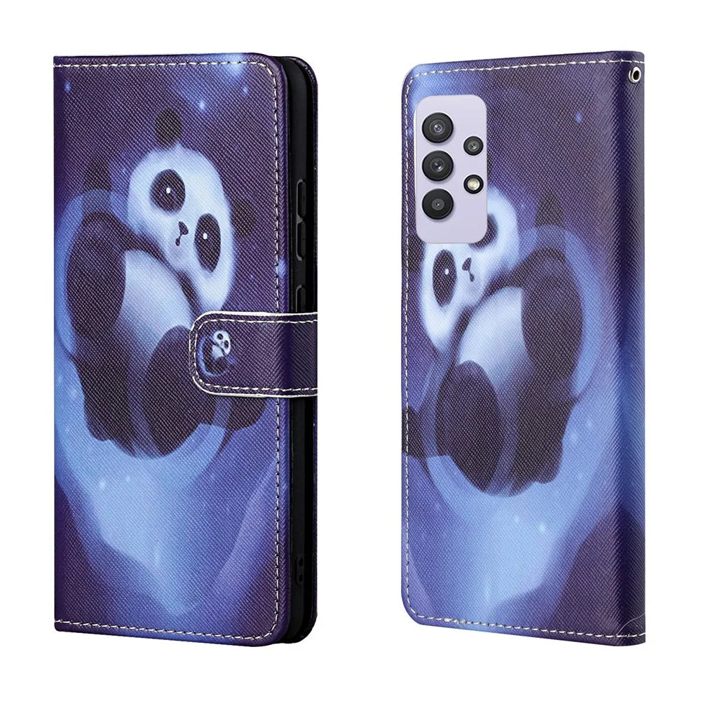 3D Pattern Printing Cross Texture Leather Wallet Stand Case Shell for Samsung Galaxy A32 4G (EU Version) - Panda - 1