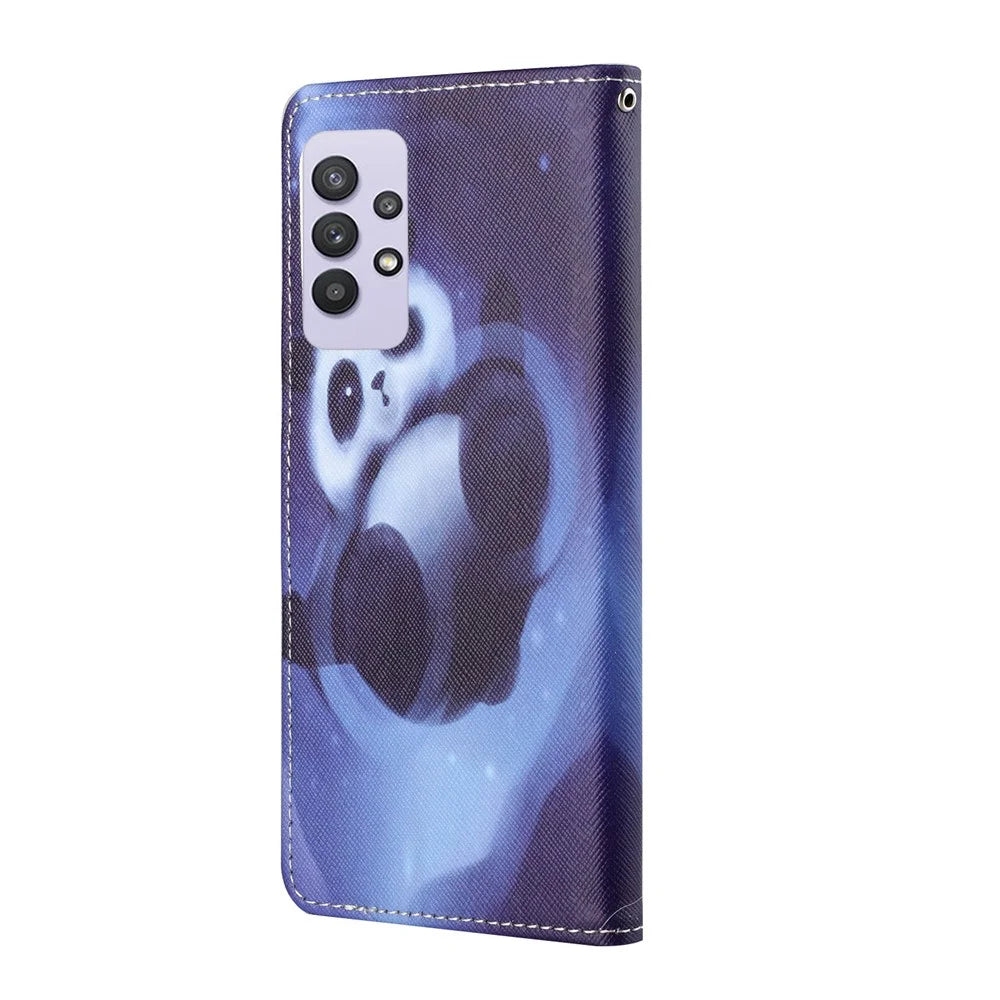 3D Pattern Printing Cross Texture Leather Wallet Stand Case Shell for Samsung Galaxy A32 4G (EU Version) - Panda - 2