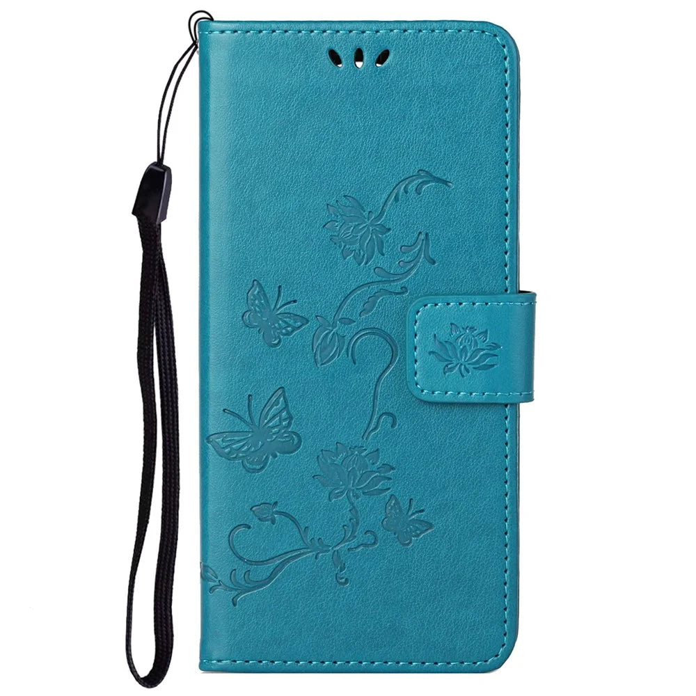 Imprint Butterfly Flower Leather Wallet Stand Phone Cover for Samsung Galaxy A32 4G - Blue - 4