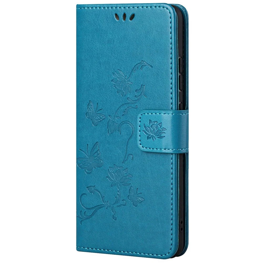 Imprint Butterfly Flower Leather Wallet Stand Phone Cover for Samsung Galaxy A32 4G - Blue - 5