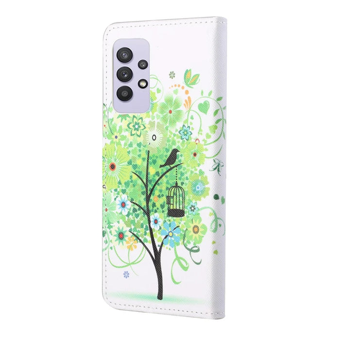 3D Pattern Printing Cross Texture Leather Wallet Stand Case Shell for Samsung Galaxy A32 4G (European Version) - Green Tree - 2
