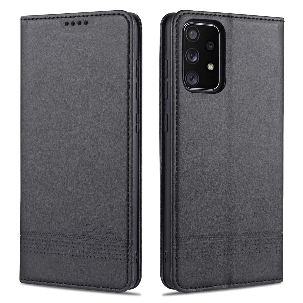 AZNS Auto-absorbed Magnetic Leather Mobile Stand Shell Case with Wallet Design for Samsung Galaxy A52 4G/5G / A52s 5G - Black - 1