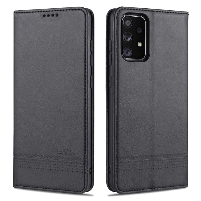 AZNS Auto-absorbed Magnetic Leather Mobile Stand Shell Case with Wallet Design for Samsung Galaxy A52 4G/5G / A52s 5G - Black - 1