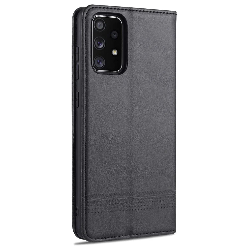AZNS Auto-absorbed Magnetic Leather Mobile Stand Shell Case with Wallet Design for Samsung Galaxy A52 4G/5G / A52s 5G - Black - 3