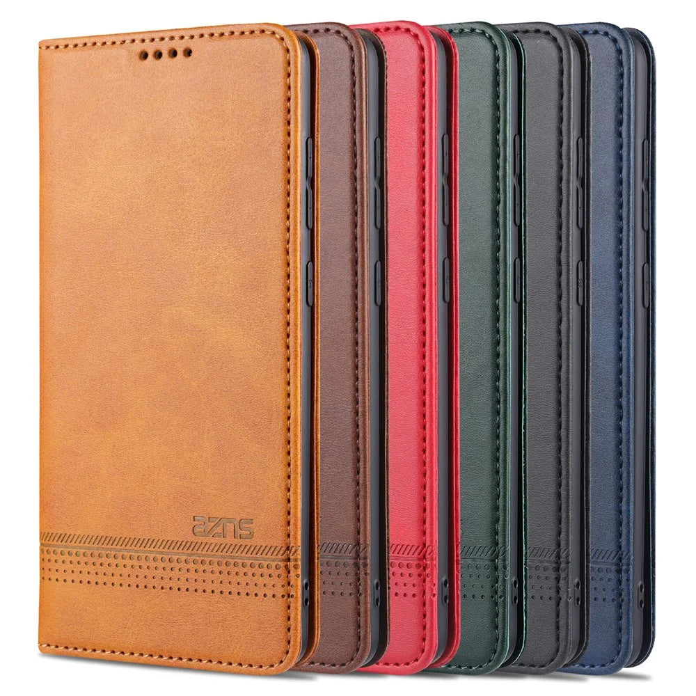 AZNS Auto-absorbed Magnetic Leather Mobile Stand Shell Case with Wallet Design for Samsung Galaxy A52 4G/5G / A52s 5G - Black - 5