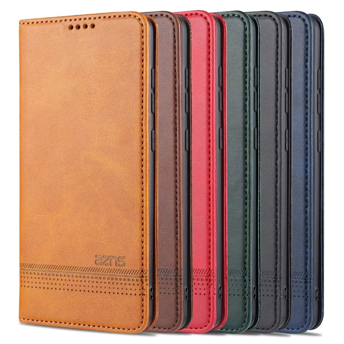 AZNS Auto-absorbed Magnetic Leather Mobile Stand Shell Case with Wallet Design for Samsung Galaxy A52 4G/5G / A52s 5G - Black - 5