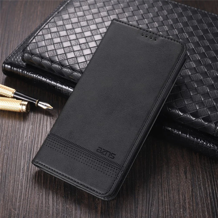 AZNS Auto-absorbed Magnetic Leather Mobile Stand Shell Case with Wallet Design for Samsung Galaxy A52 4G/5G / A52s 5G - Black - 6
