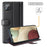 For Samsung Galaxy A12 Case Genuine Split Leather Phone Cover with Wallet Stand - Black - 7