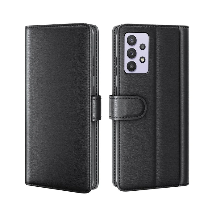 For Samsung Galaxy A32 5G / M32 5G Case Genuine Split Leather Phone Cover with Wallet Stand - Black - 1