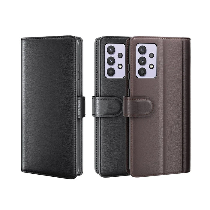 For Samsung Galaxy A32 5G / M32 5G Case Genuine Split Leather Phone Cover with Wallet Stand - Black - 2