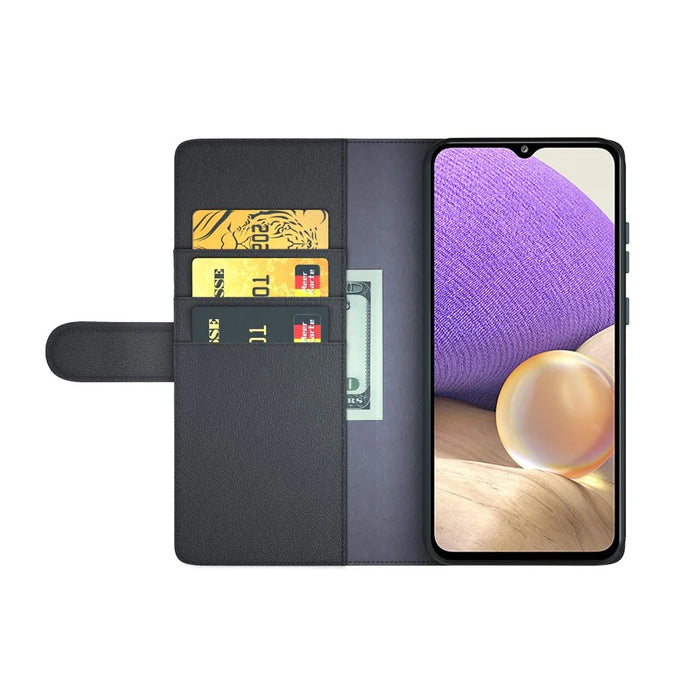 For Samsung Galaxy A32 5G / M32 5G Case Genuine Split Leather Phone Cover with Wallet Stand - Black - 4