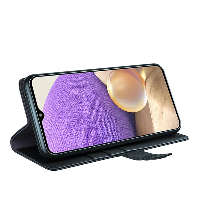For Samsung Galaxy A32 5G / M32 5G Case Genuine Split Leather Phone Cover with Wallet Stand - Black - 5