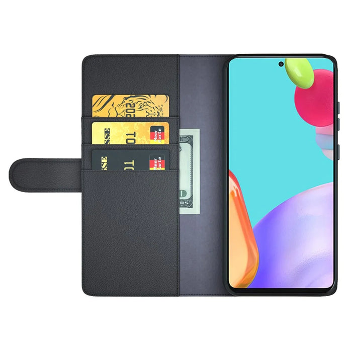 For Samsung Galaxy A52 5G / 4G Case Genuine Split Leather Phone Cover with Wallet Stand - Black - 2