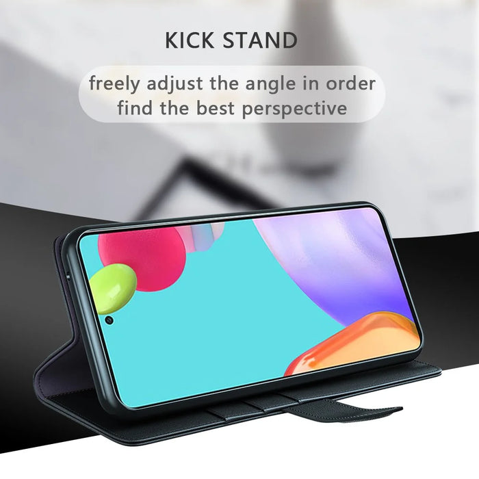 For Samsung Galaxy A52 5G / 4G Case Genuine Split Leather Phone Cover with Wallet Stand - Black - 7