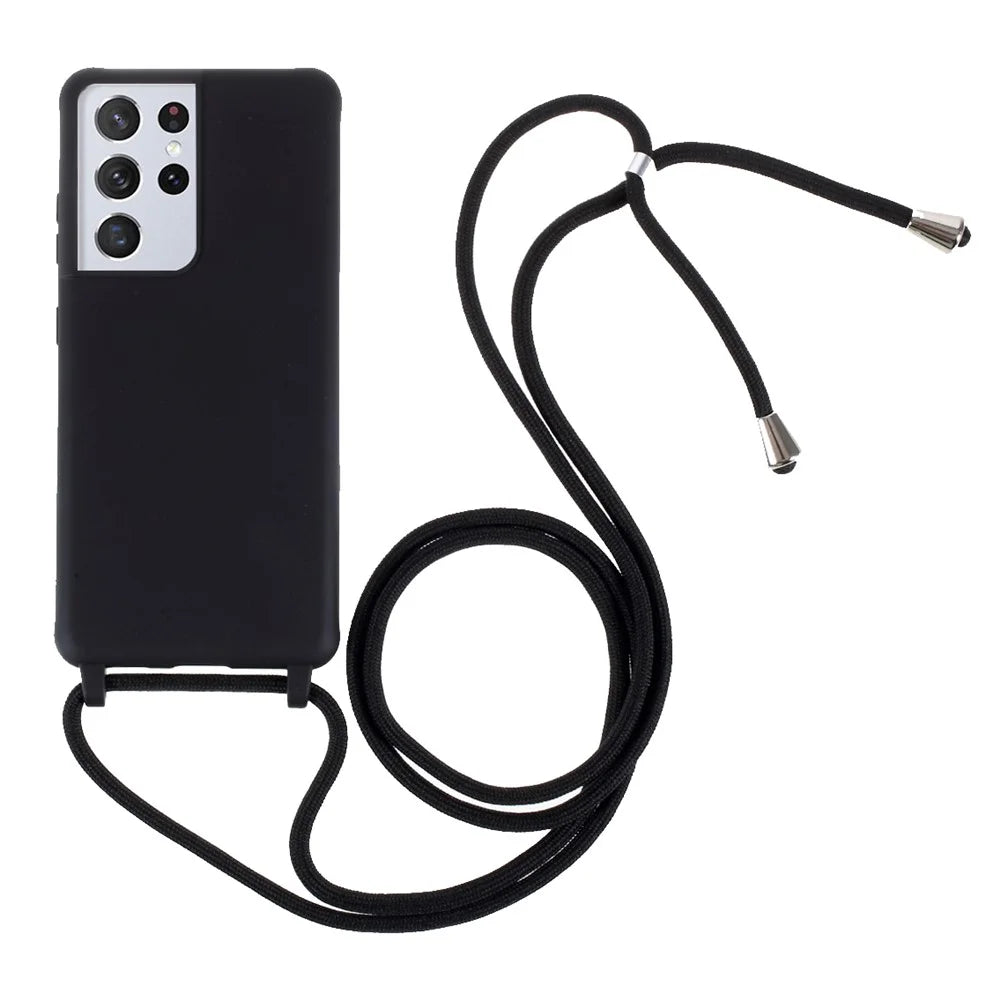 Soft TPU Case with Hanging Rope for Samsung Galaxy S21 Ultra 5G - Black - 1