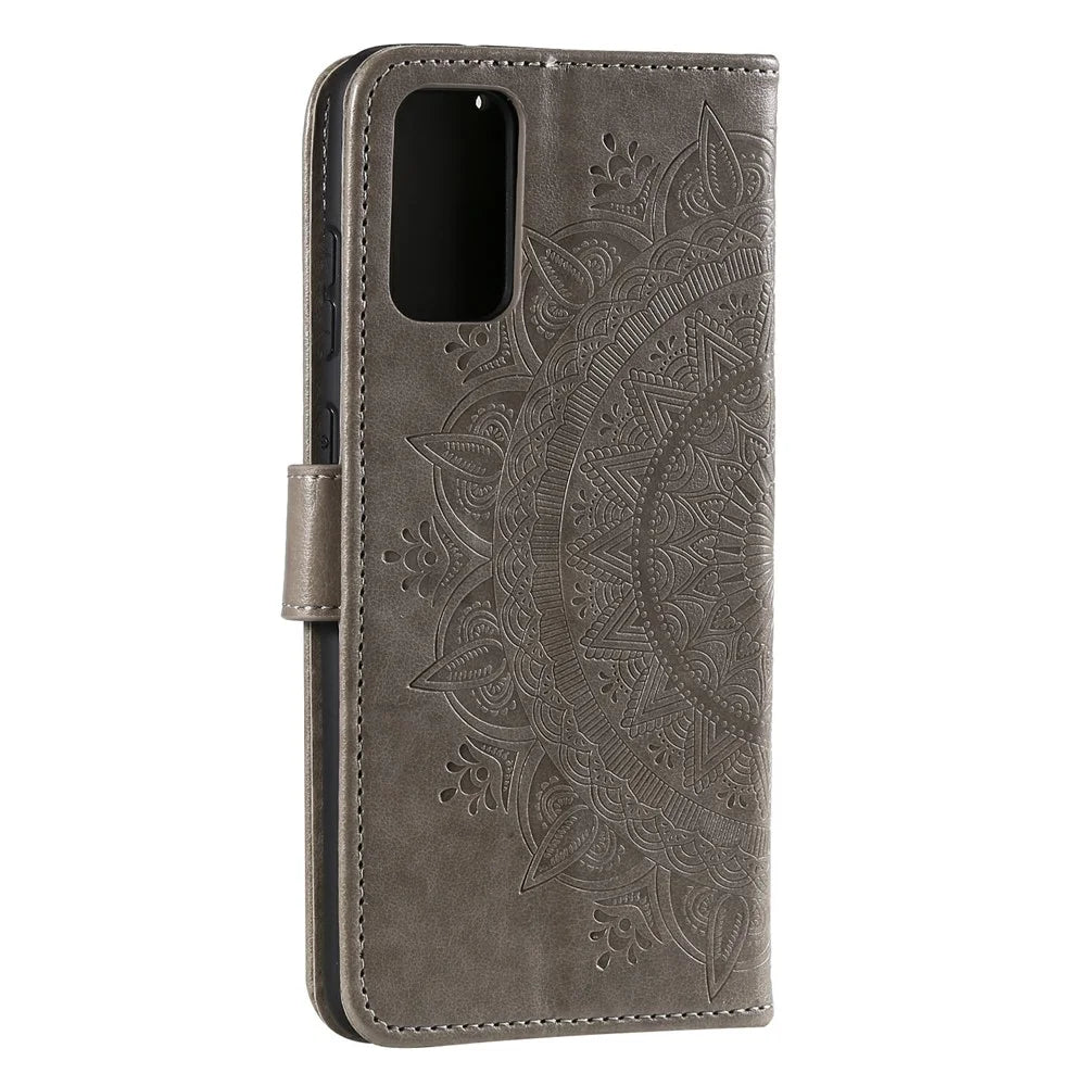 Imprinted Mandala Flower Wallet Leather Case with Strap for Samsung Galaxy A52 4G/5G / A52s 5G - Grey - 5