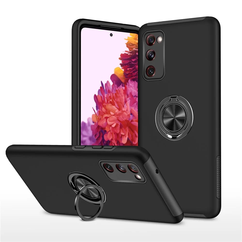 Ring Shape Kickstand Design Shock Absorption Hybrid Phone Case Cover for Samsung Galaxy S20 FE/S20 Fan Edition/S20 FE 5G/S20 Fan Edition 5G/S20 Lite/S20 FE 2022 - Black - 1