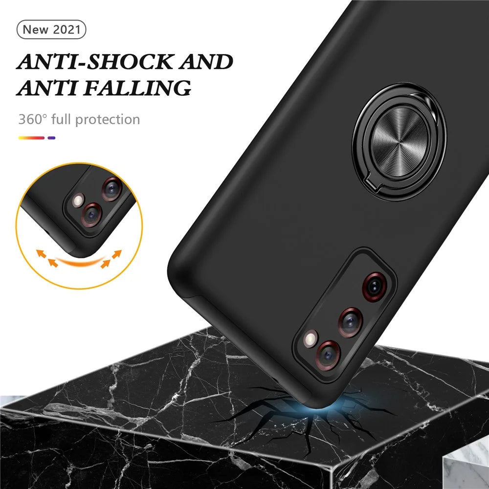 Ring Shape Kickstand Design Shock Absorption Hybrid Phone Case Cover for Samsung Galaxy S20 FE/S20 Fan Edition/S20 FE 5G/S20 Fan Edition 5G/S20 Lite/S20 FE 2022 - Black - 3