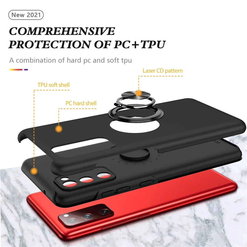 Ring Shape Kickstand Design Shock Absorption Hybrid Phone Case Cover for Samsung Galaxy S20 FE/S20 Fan Edition/S20 FE 5G/S20 Fan Edition 5G/S20 Lite/S20 FE 2022 - Black - 4
