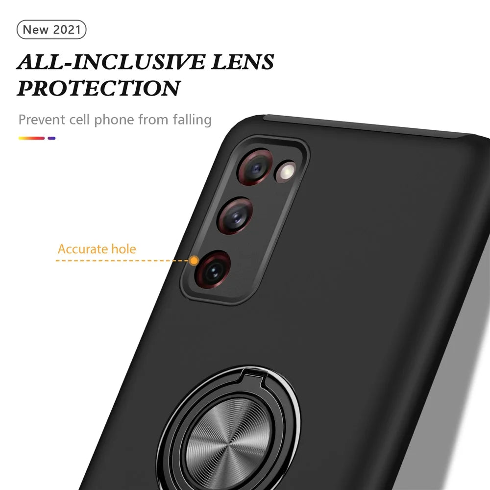 Ring Shape Kickstand Design Shock Absorption Hybrid Phone Case Cover for Samsung Galaxy S20 FE/S20 Fan Edition/S20 FE 5G/S20 Fan Edition 5G/S20 Lite/S20 FE 2022 - Black - 6