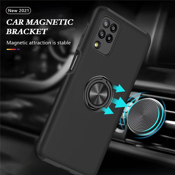 Phone Case for Samsung Galaxy A12 Shockproof Cover with Ring Shape Kickstand All-Round Protective Phone Shell - Black - 2