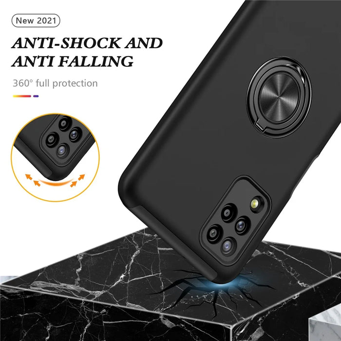 Phone Case for Samsung Galaxy A12 Shockproof Cover with Ring Shape Kickstand All-Round Protective Phone Shell - Black - 3