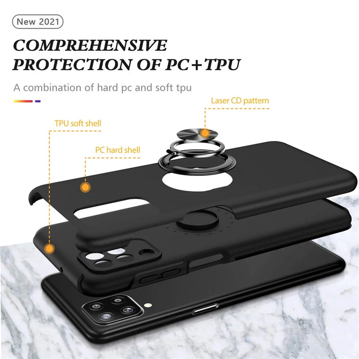 Phone Case for Samsung Galaxy A12 Shockproof Cover with Ring Shape Kickstand All-Round Protective Phone Shell - Black - 4