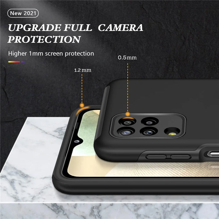 Phone Case for Samsung Galaxy A12 Shockproof Cover with Ring Shape Kickstand All-Round Protective Phone Shell - Black - 5