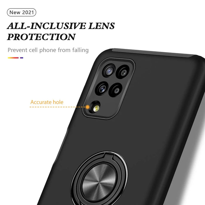 Phone Case for Samsung Galaxy A12 Shockproof Cover with Ring Shape Kickstand All-Round Protective Phone Shell - Black - 6