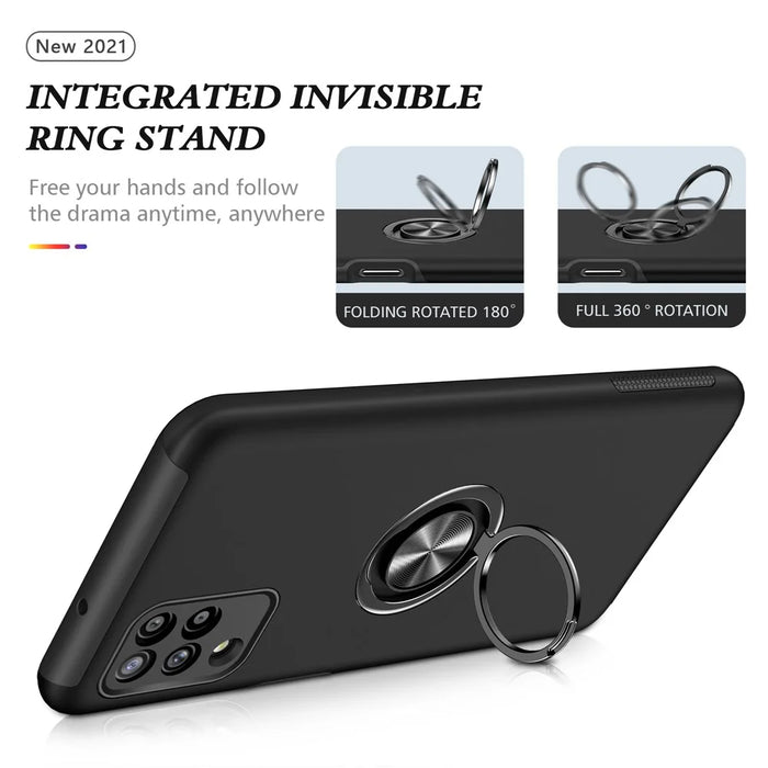 Phone Case for Samsung Galaxy A12 Shockproof Cover with Ring Shape Kickstand All-Round Protective Phone Shell - Black - 7