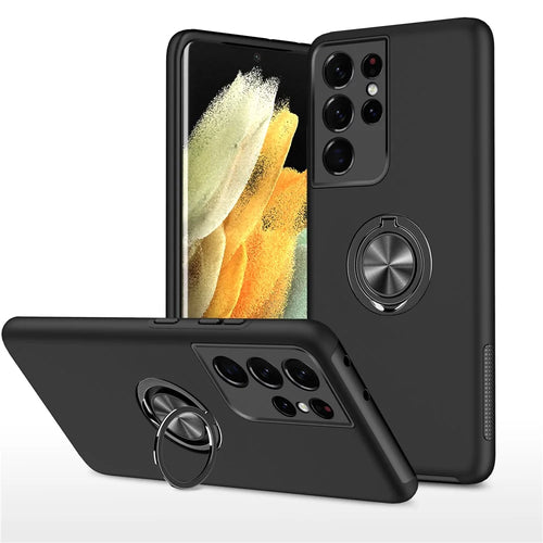 Ring Shape Kickstand Design Back Cover for Samsung Galaxy S21 Ultra 5G Hybrid Phone Case - Black - 1