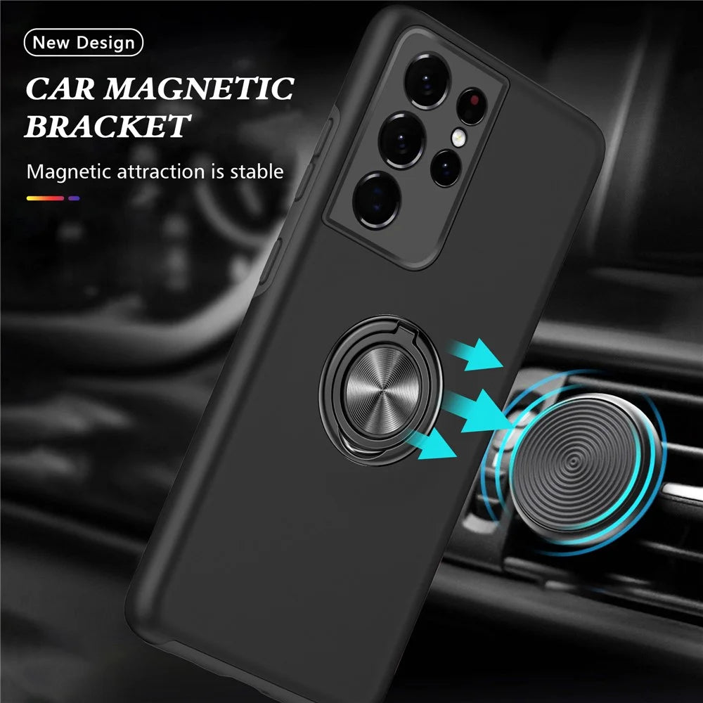 Ring Shape Kickstand Design Back Cover for Samsung Galaxy S21 Ultra 5G Hybrid Phone Case - Black - 2