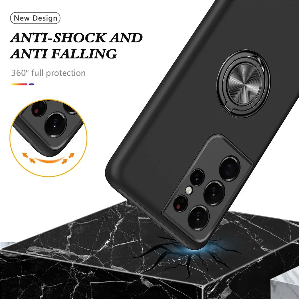 Ring Shape Kickstand Design Back Cover for Samsung Galaxy S21 Ultra 5G Hybrid Phone Case - Black - 3