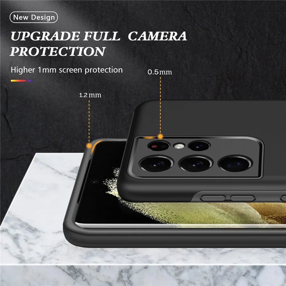 Ring Shape Kickstand Design Back Cover for Samsung Galaxy S21 Ultra 5G Hybrid Phone Case - Black - 5