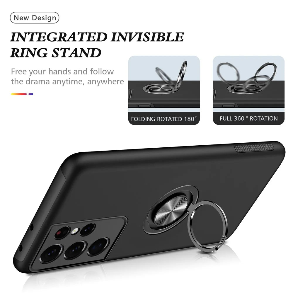 Ring Shape Kickstand Design Back Cover for Samsung Galaxy S21 Ultra 5G Hybrid Phone Case - Black - 7