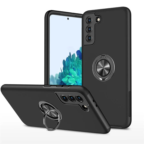 Ring Shape Kickstand Design TPU + PC Hybrid Phone Case Cover for Samsung Galaxy S21 Plus 5G - Black - 1