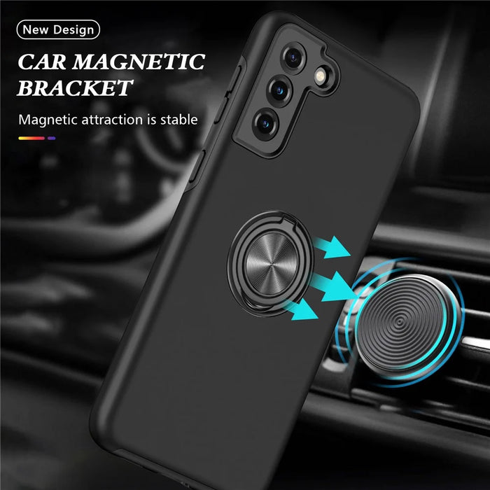 Ring Shape Kickstand Design TPU + PC Hybrid Phone Case Cover for Samsung Galaxy S21 Plus 5G - Black - 2