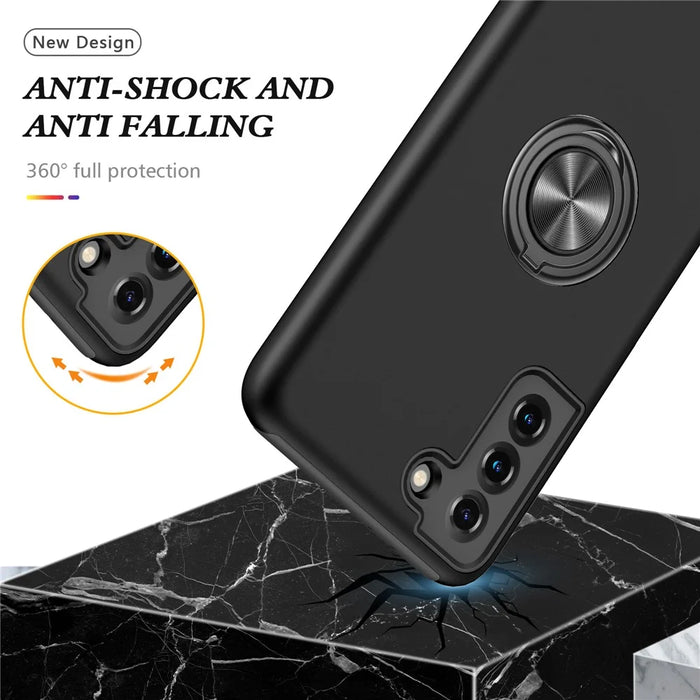 Ring Shape Kickstand Design TPU + PC Hybrid Phone Case Cover for Samsung Galaxy S21 Plus 5G - Black - 3