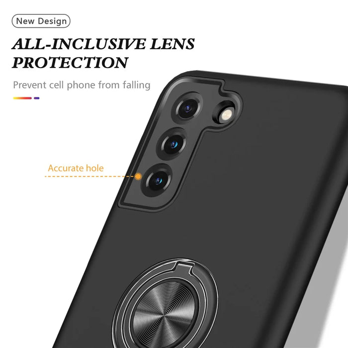 Ring Shape Kickstand Design TPU + PC Hybrid Phone Case Cover for Samsung Galaxy S21 Plus 5G - Black - 6