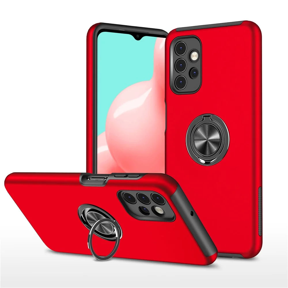 Anti-Fall Hybrid Phone Case Ring Shape Kickstand Design Cover for Samsung Galaxy A32 5G/M32 5G - Red - 1