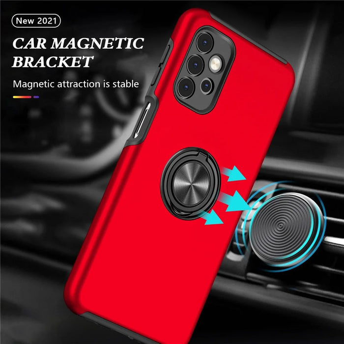 Anti-Fall Hybrid Phone Case Ring Shape Kickstand Design Cover for Samsung Galaxy A32 5G/M32 5G - Red - 2