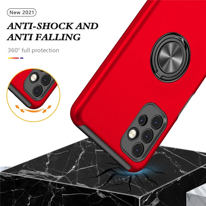 Anti-Fall Hybrid Phone Case Ring Shape Kickstand Design Cover for Samsung Galaxy A32 5G/M32 5G - Red - 3