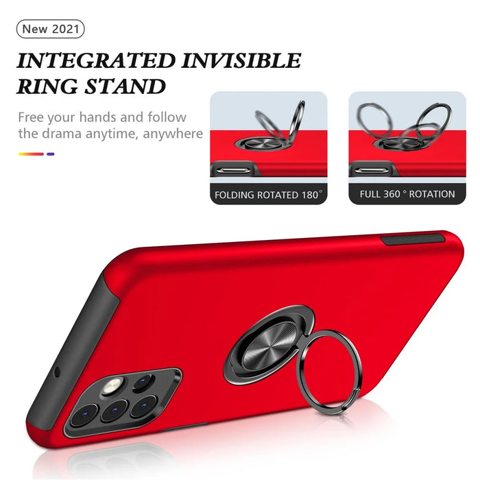 Anti-Fall Hybrid Phone Case Ring Shape Kickstand Design Cover for Samsung Galaxy A32 5G/M32 5G - Red - 7