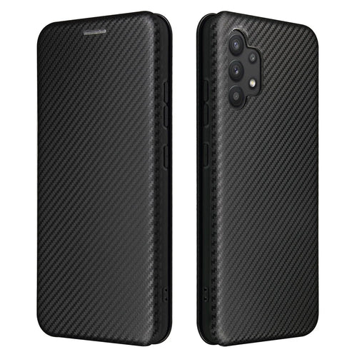 Auto-absorbed Stand Carbon Fiber Texture Leather Shell Cover for Samsung Galaxy A32 4G (EU Version) - Black - 1