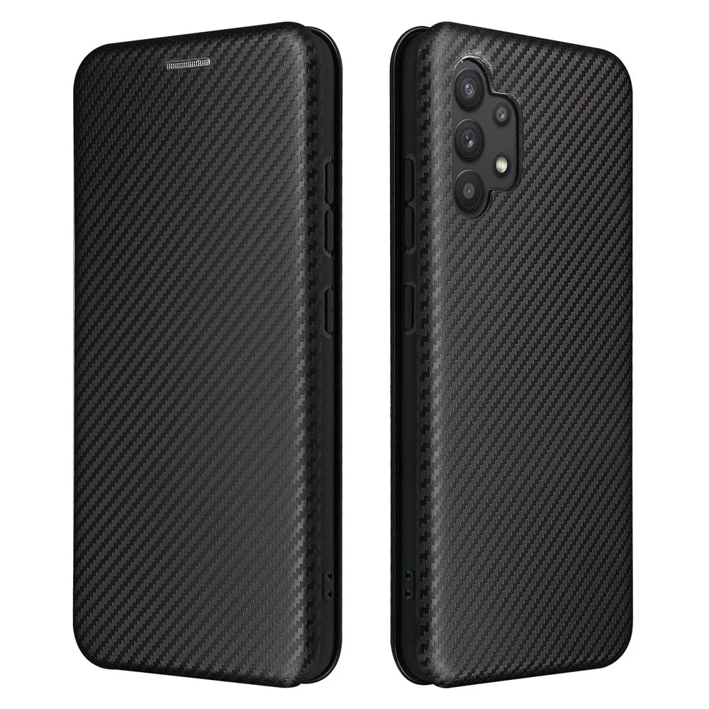 Auto-absorbed Stand Carbon Fiber Texture Leather Shell Cover for Samsung Galaxy A32 4G (EU Version) - Black - 1