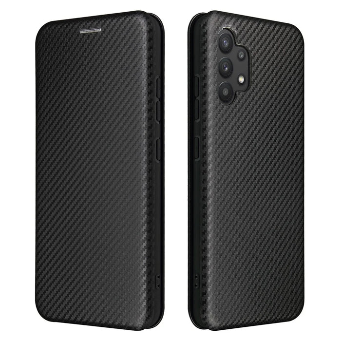 Auto-absorbed Stand Carbon Fiber Texture Leather Shell Cover for Samsung Galaxy A32 4G (EU Version) - Black - 1
