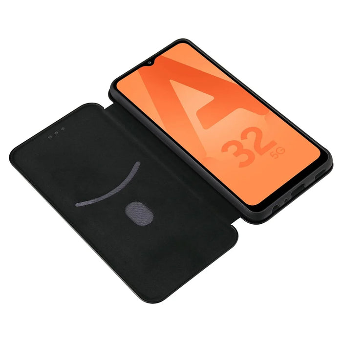 Auto-absorbed Stand Carbon Fiber Texture Leather Shell Cover for Samsung Galaxy A32 4G (EU Version) - Black - 6